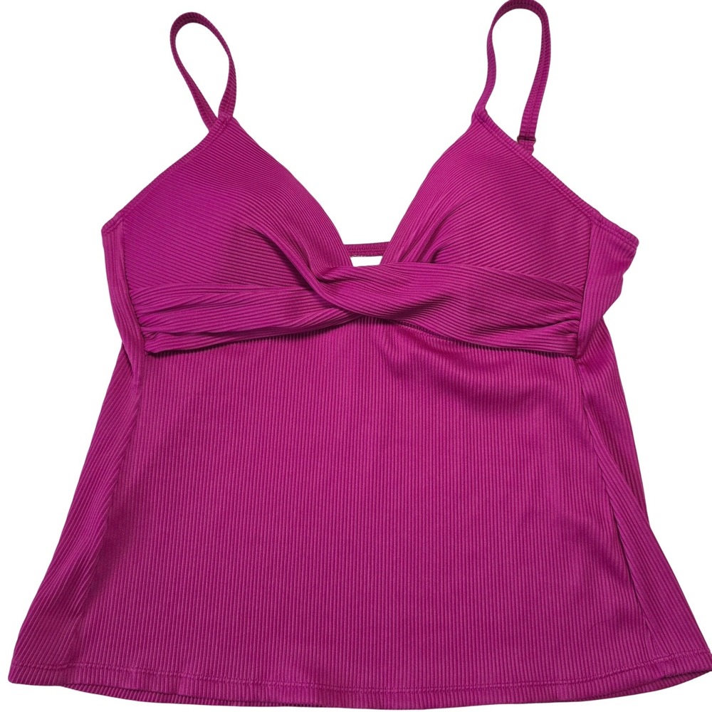 Apt. 9 Women Size XL Tankini Swim Top Fuchsia Ribbed Twist Front Molded Cups